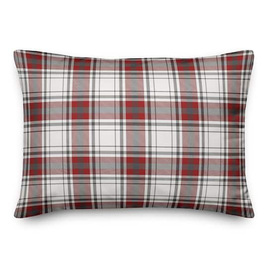 Red Gray Plaid 14x20 Throw Pillow